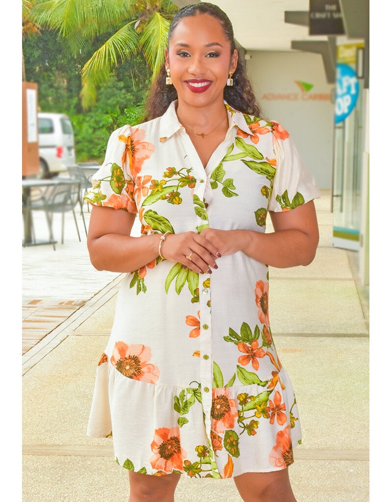 MLLE Gabrielle KOCHY- Floral Frill Hem Dress with Collar