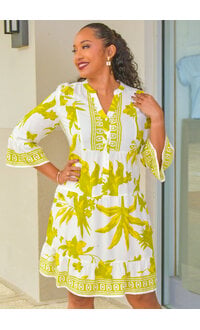MLLE Gabrielle KOTCHY- Printed V-Neck 3/4 Bell Sleeve Dress