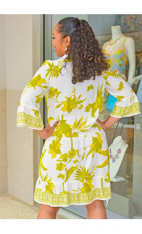 MLLE Gabrielle KOTCHY- Printed V-Neck 3/4 Bell Sleeve Dress