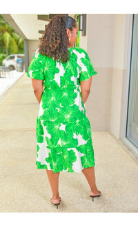 MLLE Gabrielle KYNLEE- Printed V-Neck Elastic Waist Puff Sleeve Dress
