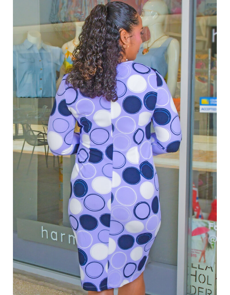 RAYIO- Circle Print 3/4 Sleeve Dress with Side Zip