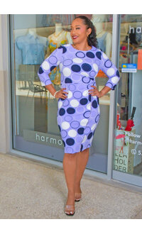 RAYIO- Circle Print 3/4 Sleeve Dress with Side Zip