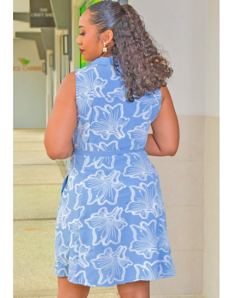 Nina Leonard ROTANA- Button Down Armhole Dress with Embroidery