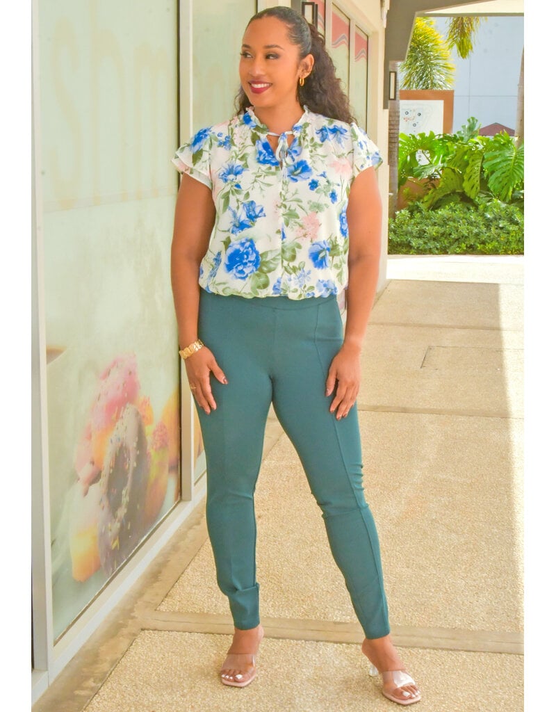 77 PARK VAKIRA- Floral Tie Neck Double Frill Sleeve Top