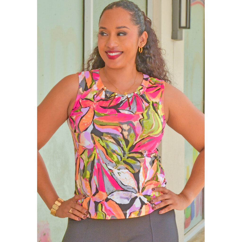 VERVIEN- Armhole Printed Top with Cut-Outs