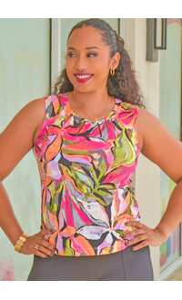ZAC & RACHEL VERVIEN- Armhole Printed Top with Cut-Outs