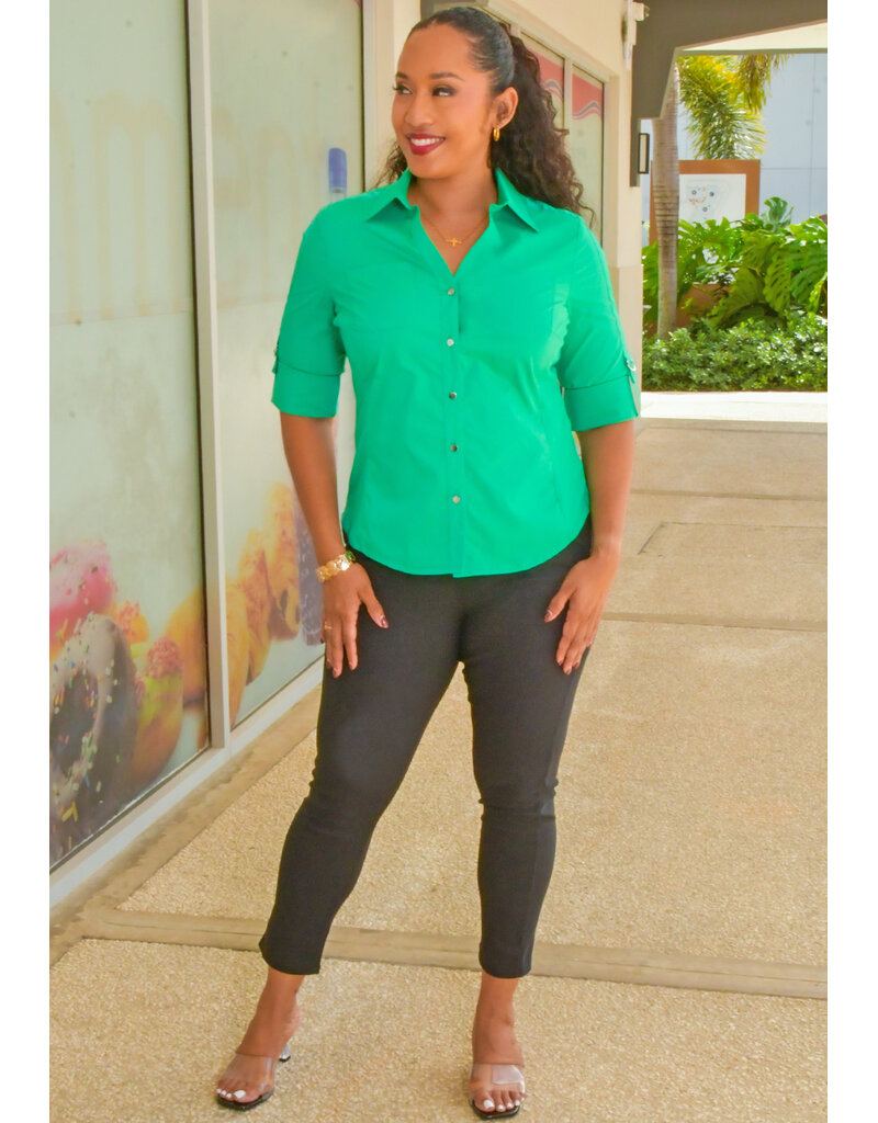 ZAC & RACHEL VETERN- Solid Cuff Sleeve Top with Collar
