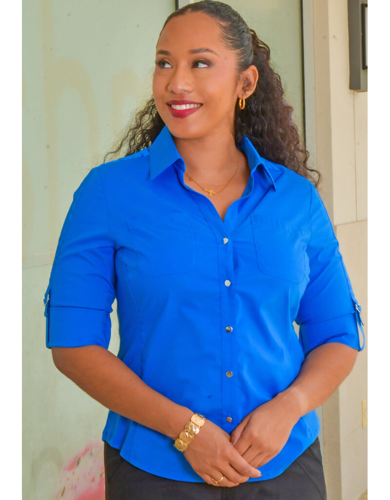 ZAC & RACHEL VETERN- Solid Cuff Sleeve Top with Collar