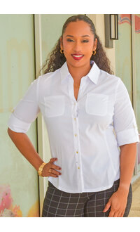 ZAC & RACHEL VETERN- Solid Cuff Sleeve Top with Collar