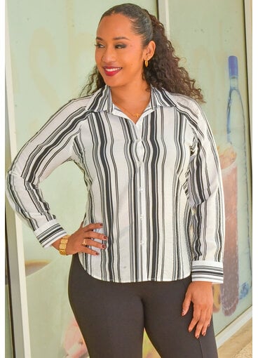 HOPE & HARLOW VIEA- Stripe Button Down Top