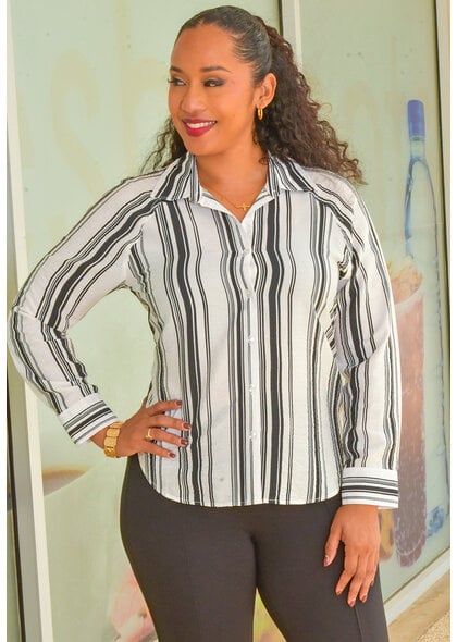 HOPE & HARLOW VIEA- Stripe Button Down Top