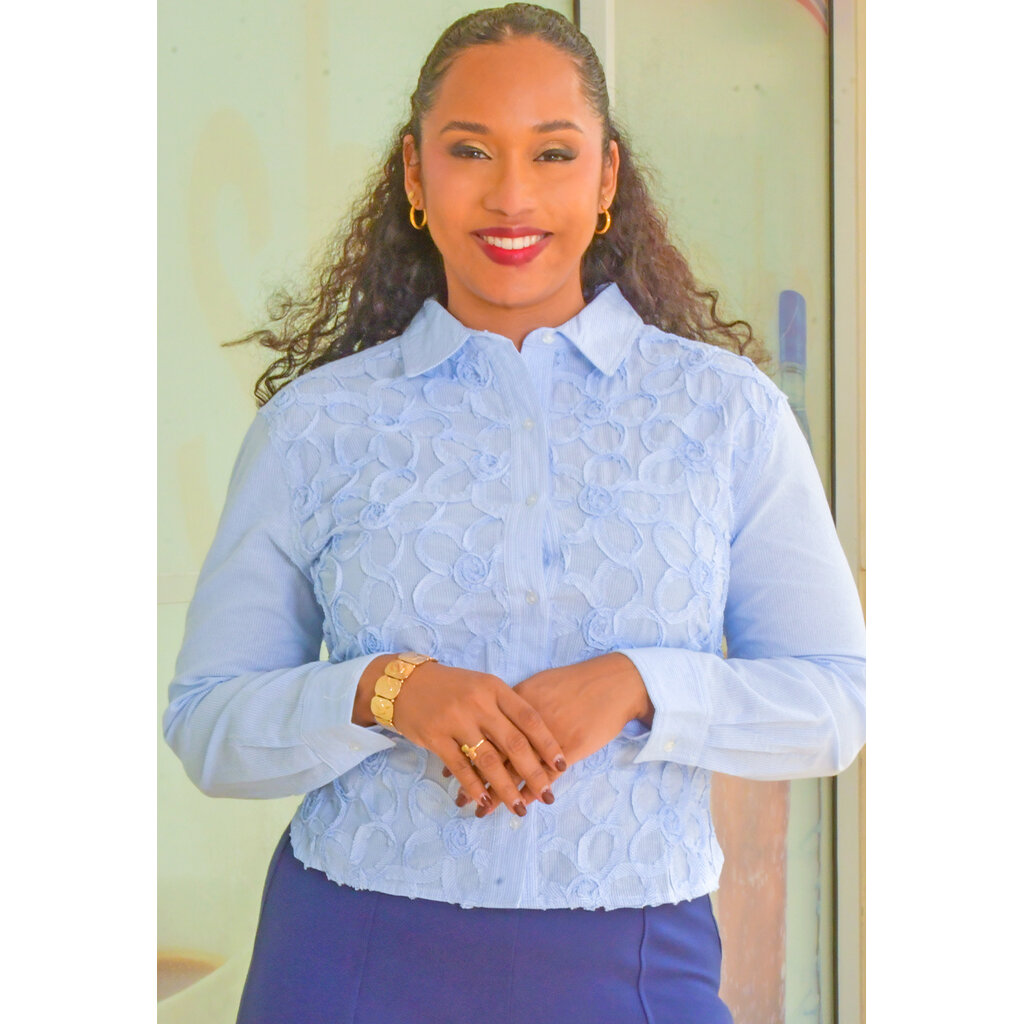 VILLEN- Stripe Button Down Top with Collar
