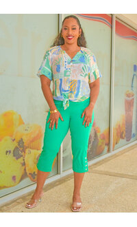 ZAC & RACHEL VIOENA- Printed Button Down Short Sleeve Top