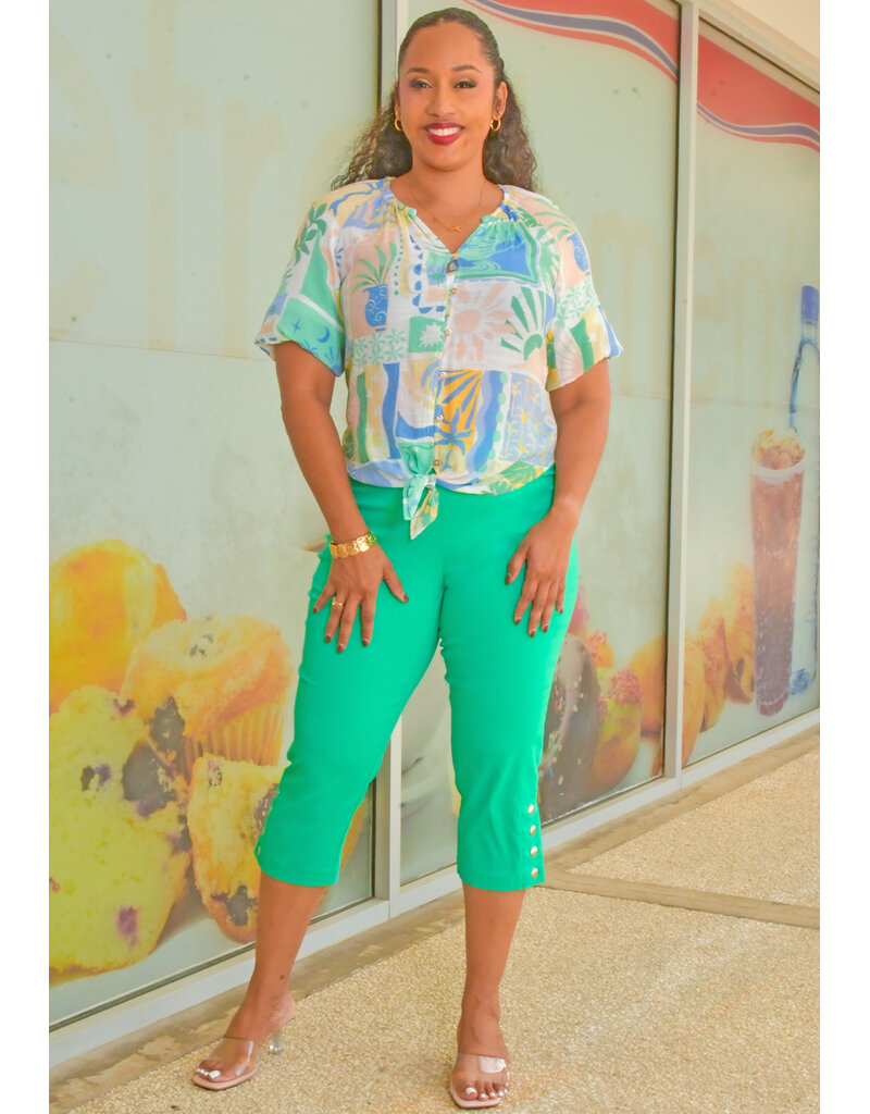 ZAC & RACHEL VIOENA- Printed Button Down Short Sleeve Top