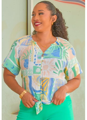 ZAC & RACHEL VIOENA- Printed Button Down Short Sleeve Top