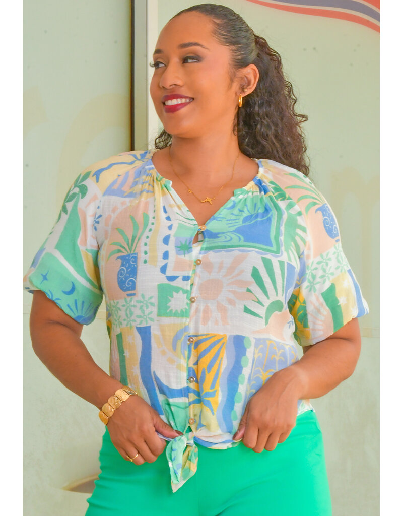 ZAC & RACHEL VIOENA- Printed Button Down Short Sleeve Top