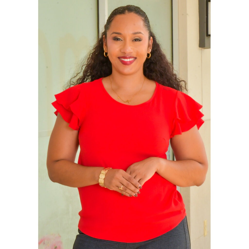 VUBBA- Solid Double Frill Sleeve Top