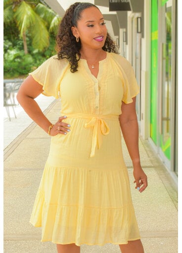 GRULZ- Split Neck Dress with Frill Sleeves