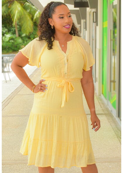 GRULZ- Split Neck Dress with Frill Sleeves