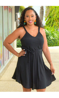 AZ KINDAY- Solid Small Straps V-Neck Dress with Band