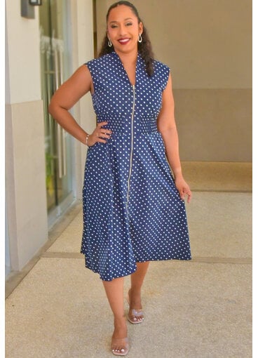 5TH + MADISON KINIE- Polka Dot Armhole Dress with Zip & Elastic Waist