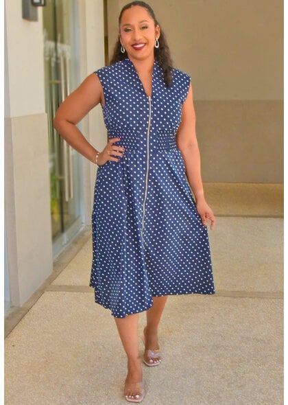 5TH + MADISON KINIE- Polka Dot Armhole Dress with Zip & Elastic Waist