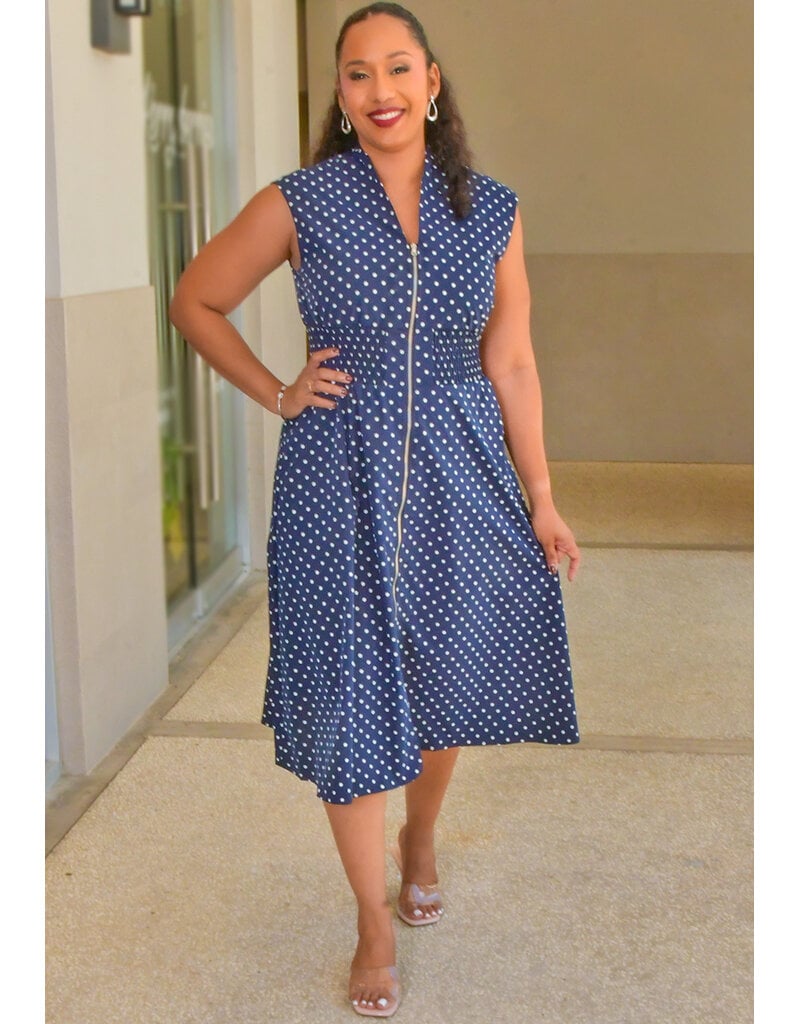 5TH + MADISON KINIE- Polka Dot Armhole Dress with Zip & Elastic Waist