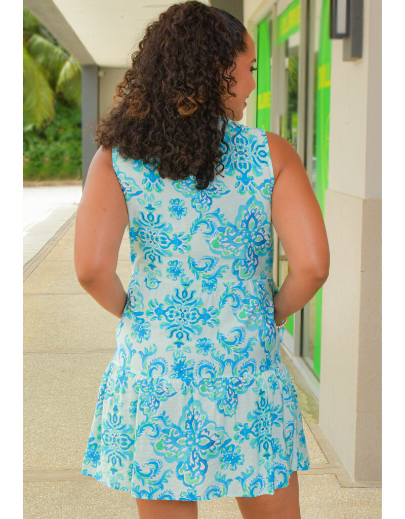 HARPER 241 KEELAH- Printed Armhole Dress with Tie Neck