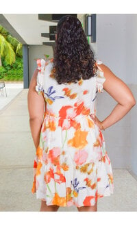 52SEVEN KIGAE- Printed V-Neck Double Drill Arm Dress