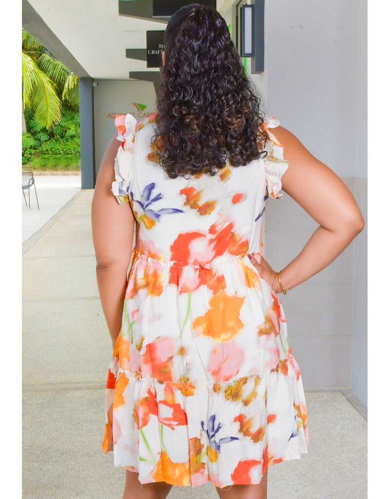 52SEVEN KIGAE- Printed V-Neck Double Drill Arm Dress