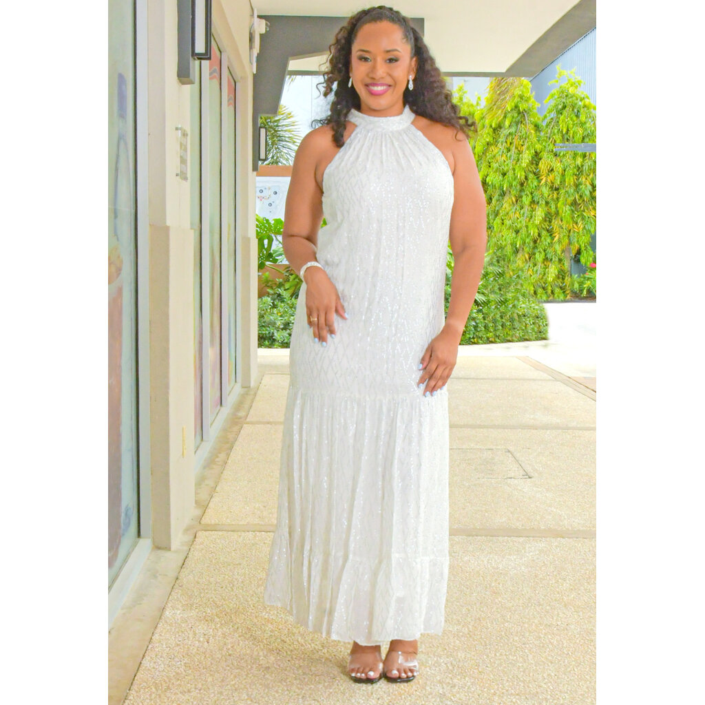RAPPIE- Long Foil Print Hi Neck Dress