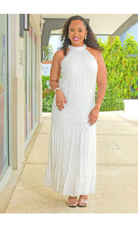 MSK RAPPIE- Long Foil Print Hi Neck Dress