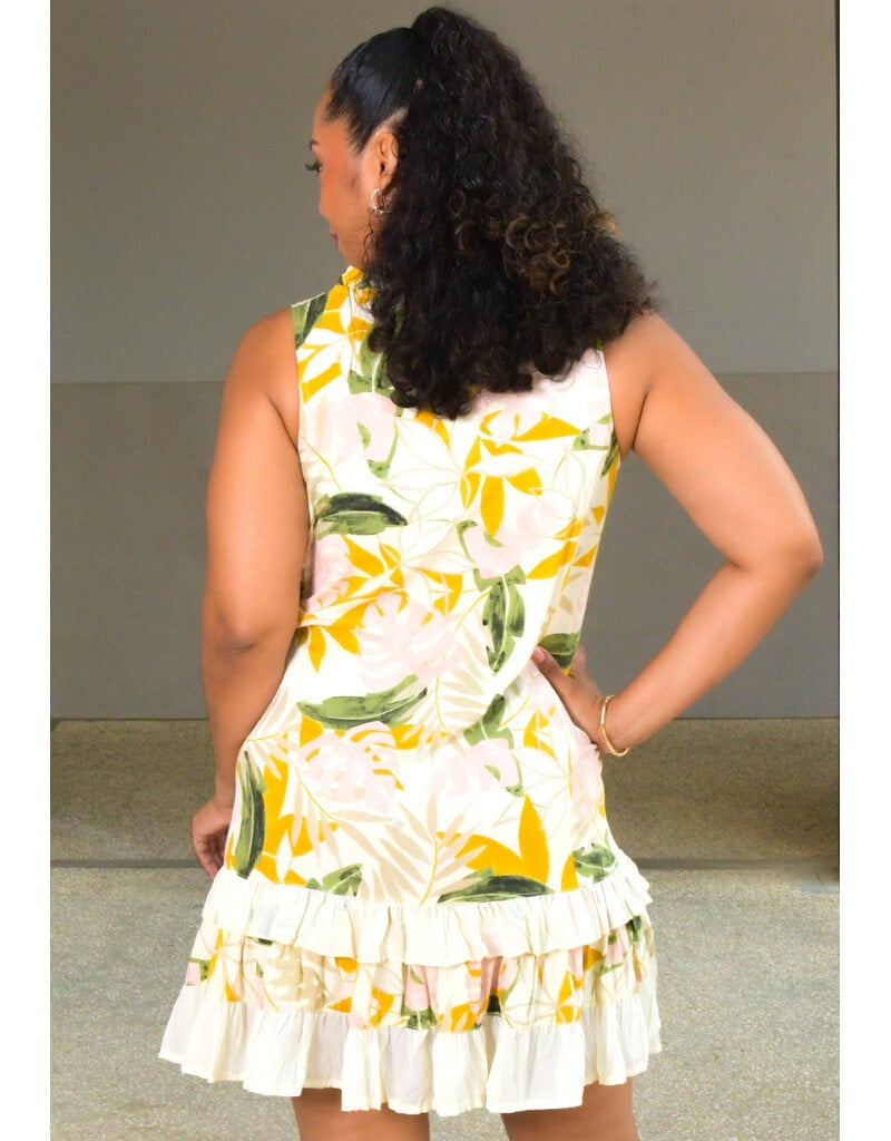 PAPILLON KEKIA- Floral Armhole Dress with Frill Hem