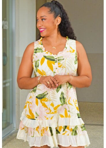 PAPILLON KEKIA- Floral Armhole Dress with Frill Hem