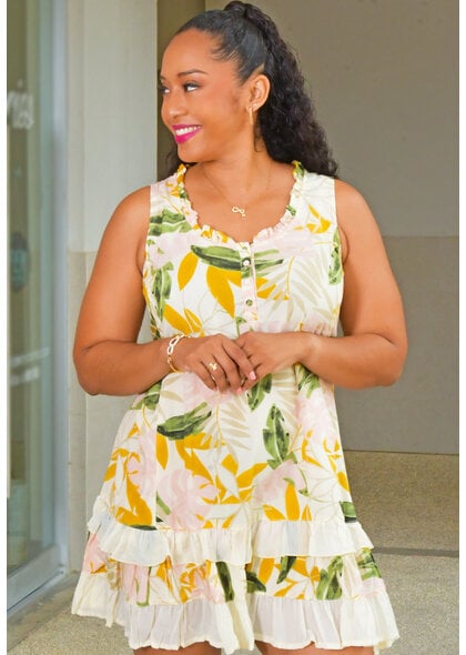 PAPILLON KEKIA- Floral Armhole Dress with Frill Hem
