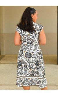 Sharagano KELBEY- Printed Cap Sleeve Button Down Dress
