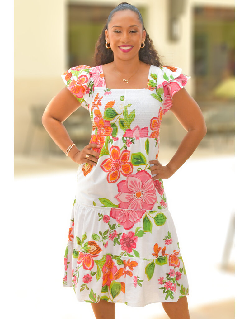 MLLE Gabrielle KELTA- Floral Elastic Dress with Double Strap