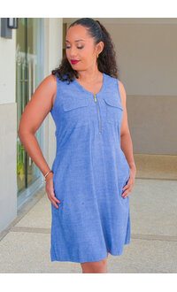 DASH KHAJEE- Wide Strap Dress with Front Metal Zip