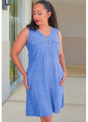 DASH KHAJEE- Wide Strap Dress with Front Metal Zip