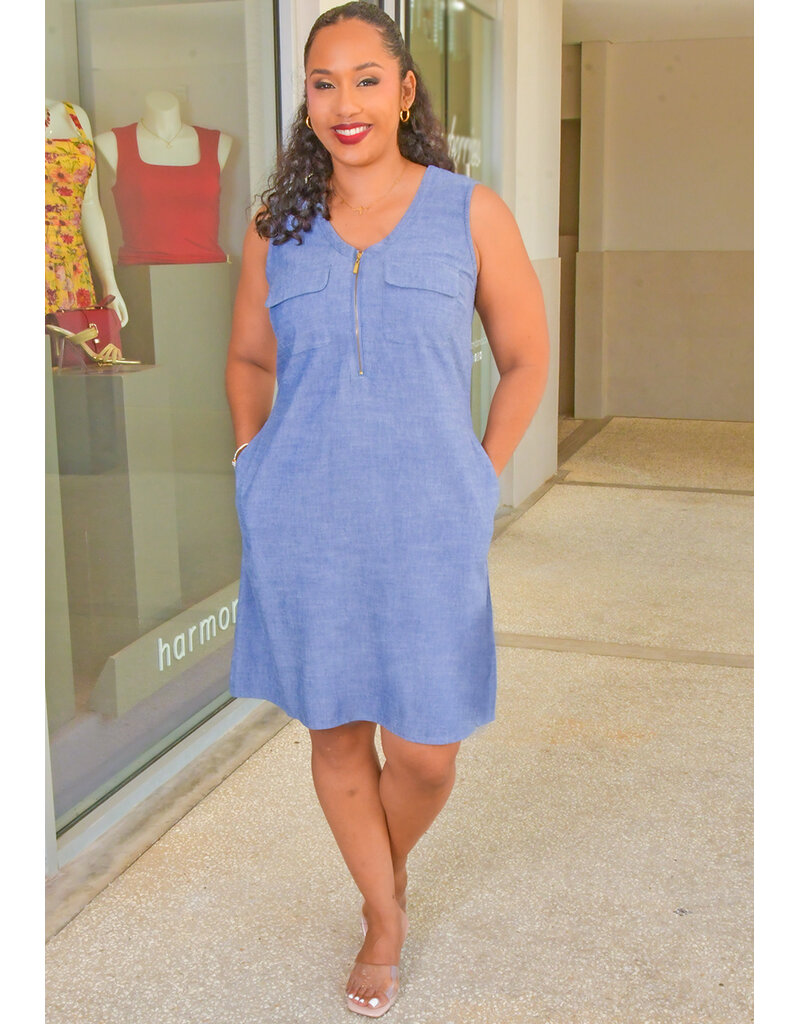 DASH KHAJEE- Wide Strap Dress with Front Metal Zip