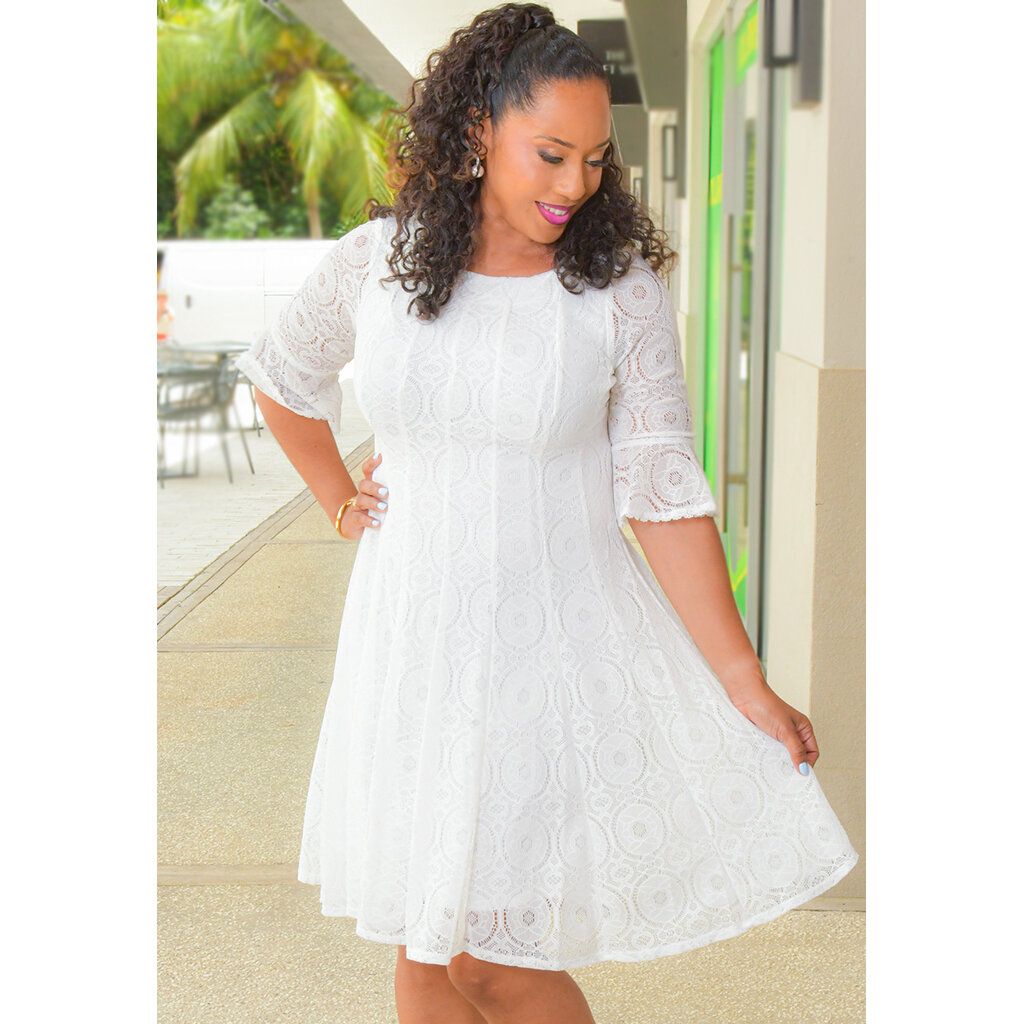 LELEA- Fit & Flare 3/4 Bell Sleeve Dress