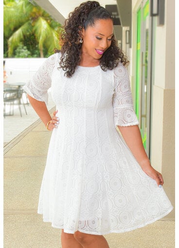 LELEA- Fit & Flare 3/4 Bell Sleeve Dress