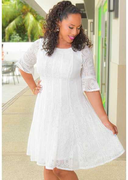 LELEA- Fit & Flare 3/4 Bell Sleeve Dress