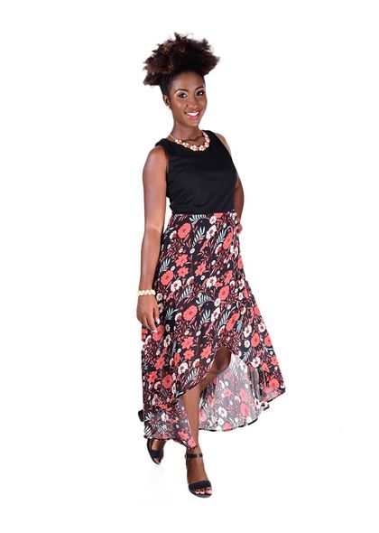 Printed High Low Wrap Bottom Chiffon Dress