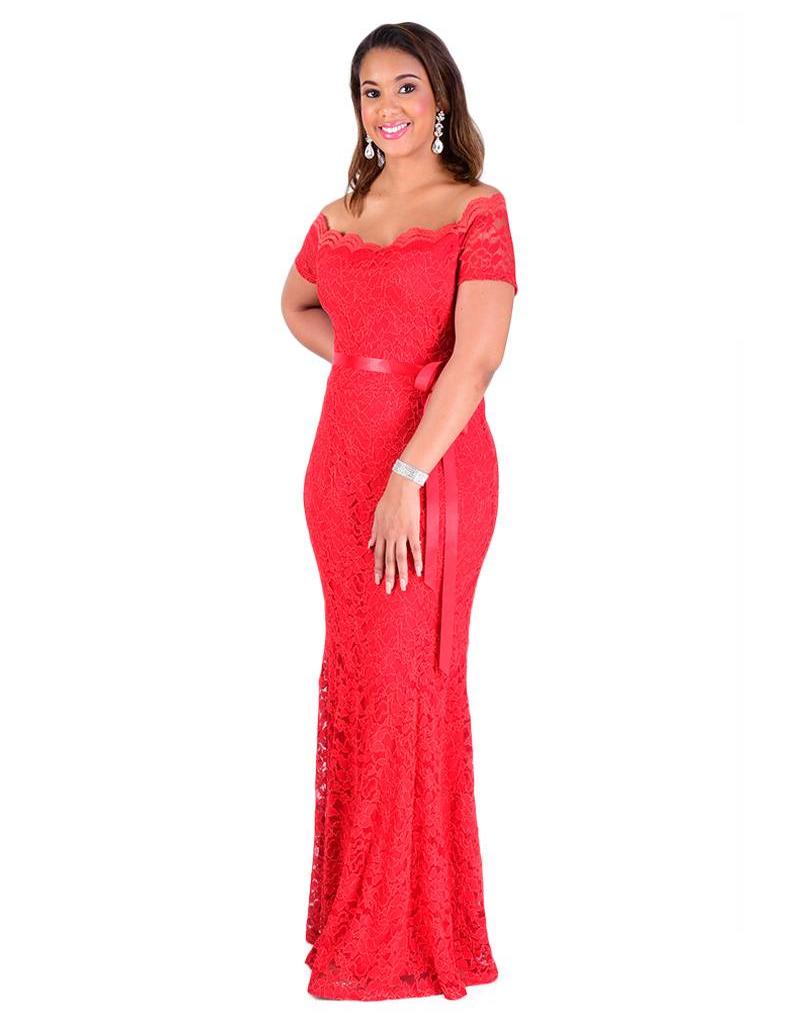 Full Length Lace Off Shoulder Dress