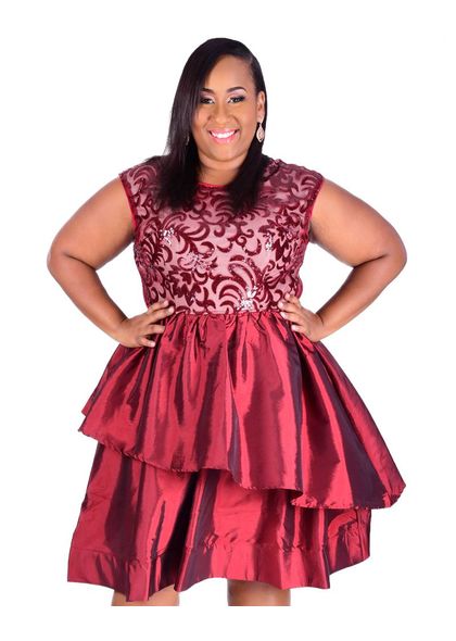 Plus Size Cap Sleeve Sequinned Two Flounce Dress