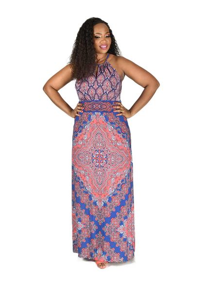 Printed ITY Halter Maxi Dress