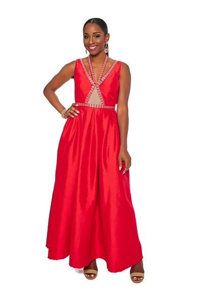 Full Length Bejeweled Halter Dress
