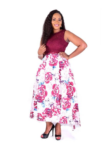 SUE-Lace Crop Top Two Piece Hi-Lo Gown