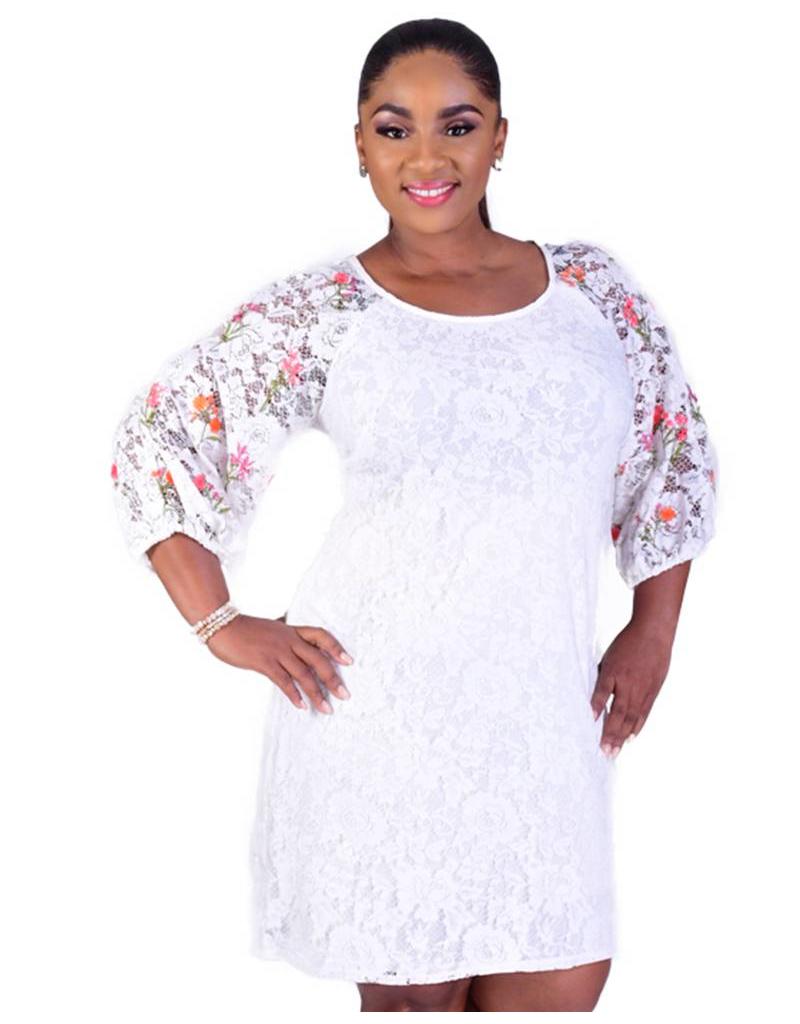 3 4 Sleeve White Lace Dress